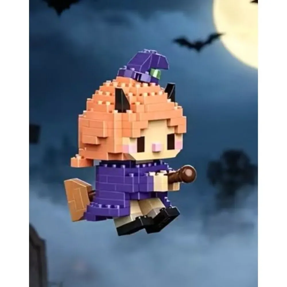 186 PCS Halloween Witch Cat Mini Building Blocks Brick Figure Toy Kit Ages 6+